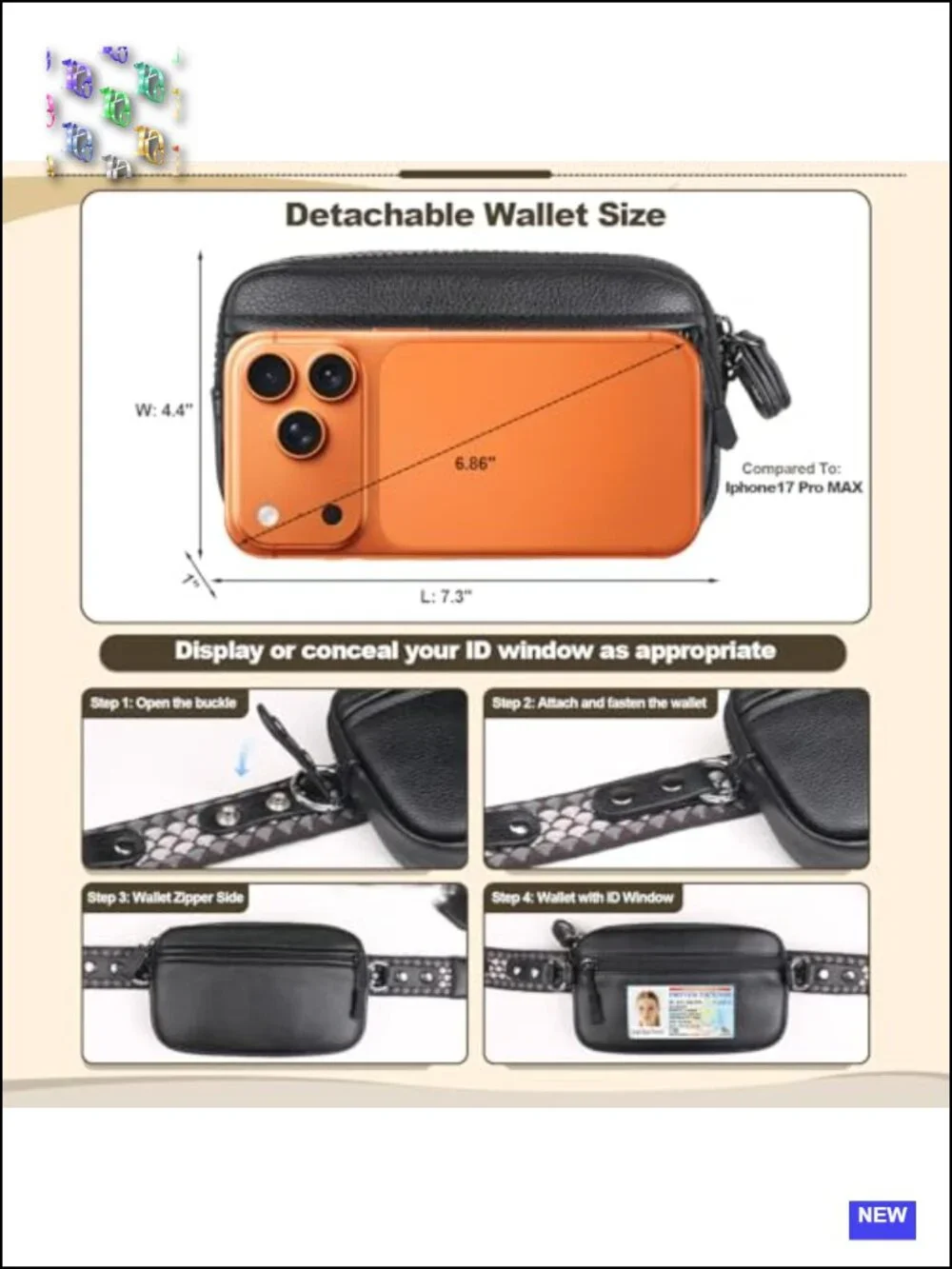Phone Lanyard Crossbody with Detachable Leather Wallet, RFID Anti-Theft,